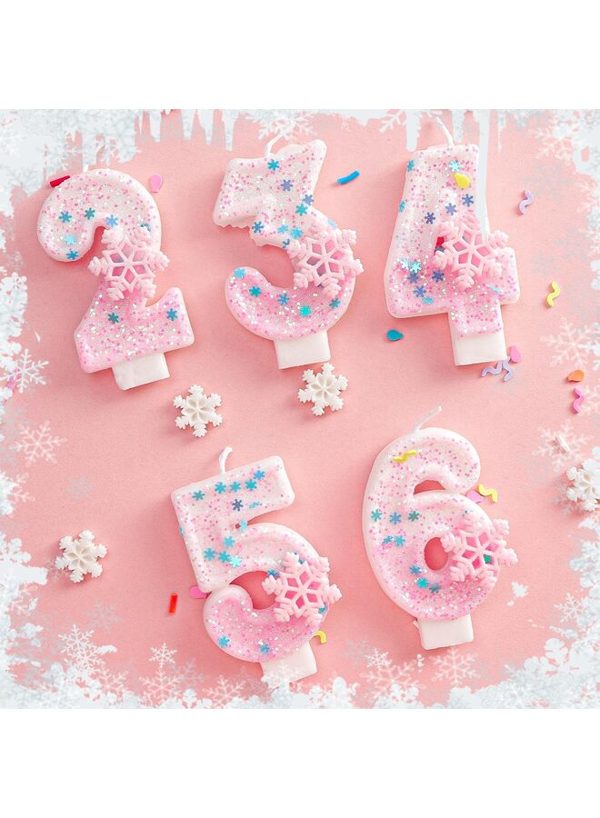 Pink snowflake-themed birthday candles, pink snowflake number candles, suitable for cake decorating, cupcake decorating, party decorations (number 0). - Image 2